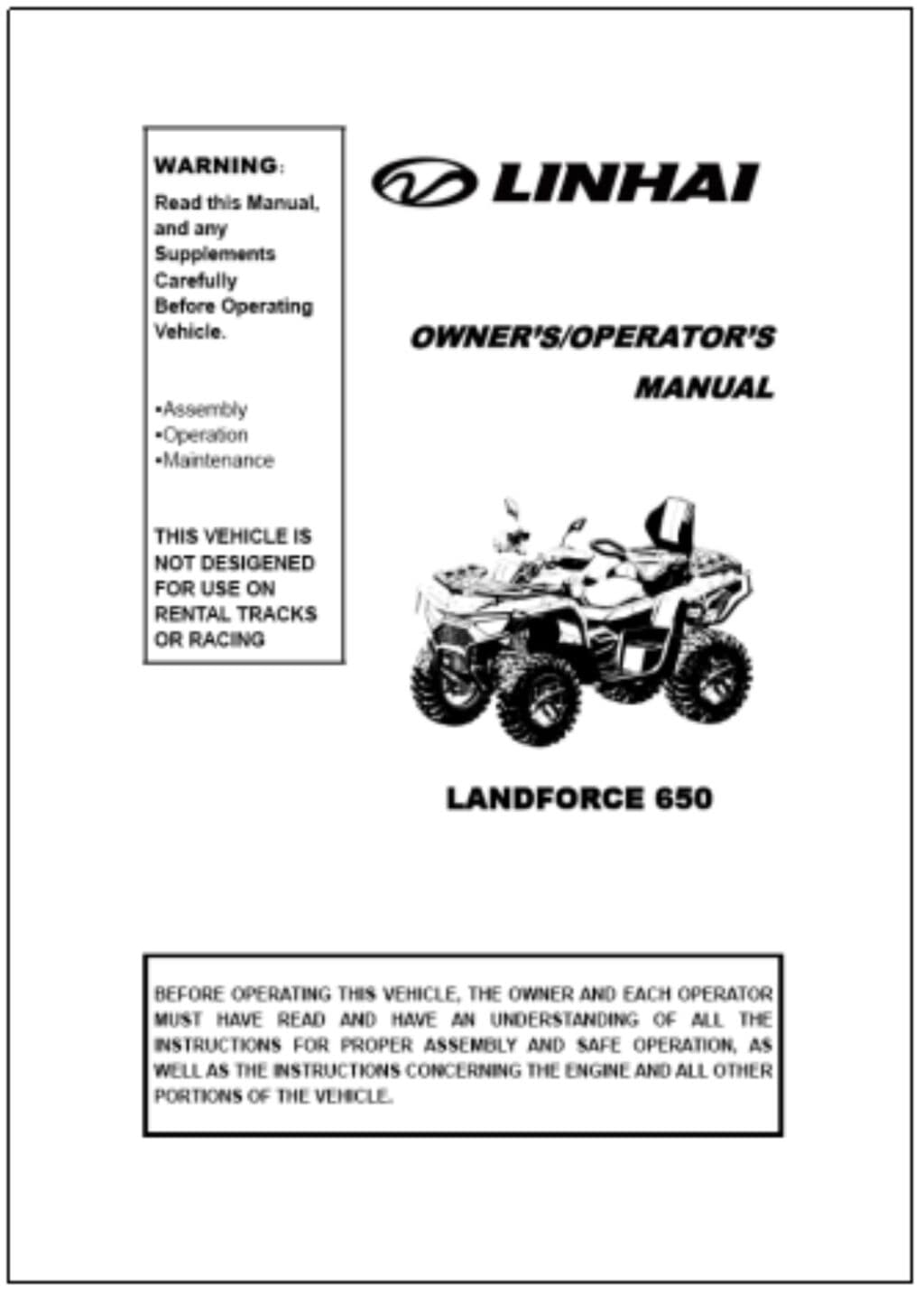 OWNER'S MANUAL (LINHAI LANDFORCE 650)